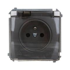 Simon Basic Gniazdo hermetyczne pojedyncze z/u 16A IP44 z przesłoną torów i klapką stal inox BMGZ1Bz.01/21a WMUW-53111x-J021