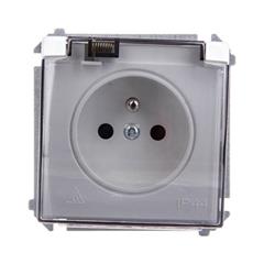 Simon Basic Gniazdo hermetyczne pojedyncze z/u 16A IP44 z przesłoną torów i klapką dymną białe BMGZ1Bz.01/11a WMUW-53111x-1021