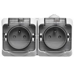 Cedar Plus Gniazdo hermetyczne podwójne z/u 16A IP44 szare WDE000624