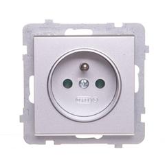 SONATA Gniazdo pojedyncze srebro mat z/u 16A IP20 z przesłonami GP-1RZP/m/38