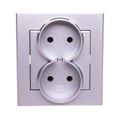 SONATA Gniazdo podwójne z ramką srebro mat b/u 16A IP20 GP-2R/38