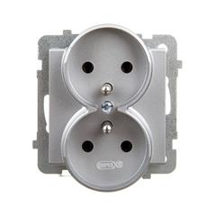 SONATA Gniazdo podwójne srebro mat z/u 16A IP20 GP-2RRZ/m/38