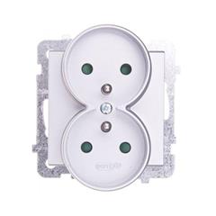 SONATA Gniazdo podwójne srebro mat z/u 16A IP20 z przesłonami GP-2RRZP/m/38