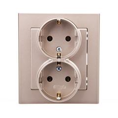 SONATA Gniazdo podwójne z ramką szampański złoty schuko 16A IP20 GP-2RS/39