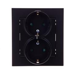 SONATA Gniazdo podwójne z ramką czarny metalik schuko 16A IP20 z przesłonami GP-2RSP/33