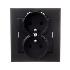 SONATA Gniazdo podwójne z ramką czarny metalik z/u 16A IP20 GP-2RZ/33