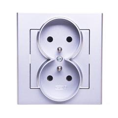 SONATA Gniazdo podwójne z ramką srebro mat z/u 16A IP20 GP-2RZ/38