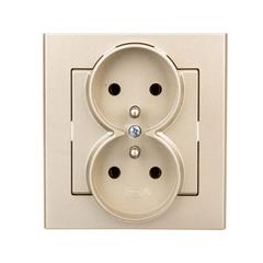 SONATA Gniazdo podwójne z ramką szampański złoty z/u 16A IP20 GP-2RZ/39