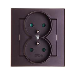 SONATA Gniazdo podwójne z ramką czekoladowy metalik z/u 16A IP20 z przesłonami GP-2RZP/40