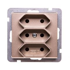 SONATA Gniazdo potrójne EURO szampański złoty b/u 2,5A IP20 GP-3R/m/39