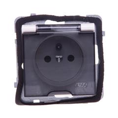 AS Gniazdo pojedyncze z/u 16A IP44 z klapką z przesłonami ecru GPH-1GZP/m/27/d