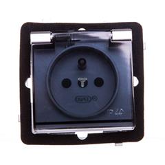 SONATA Gniazdo hermetyczne pojedyncze srebro mat z/u 16A IP44 z przesłonami GPH-1RZP/m/38/d