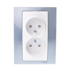 Unica Plus Gniazdo podwójne b/u z przesłoną błękit lodowy MGU63.063.854