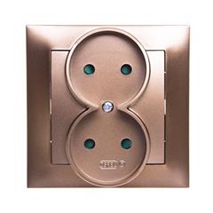 IMPRESJA Gniazdo podwójne b/u 16A z przesłonami złoty metalik GP-2YP/28