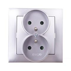 IMPRESJA Gniazdo podwójne z/u 16A srebrne GP-2YZP/18