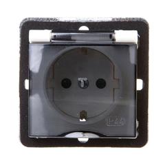 IMPRESJA Gniazdo hermetyczne z/u 16A schuko IP44 z klapką dymną i przesłonami ecrue GPH-1YSP/m/27/d