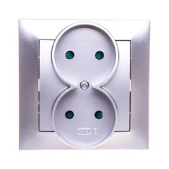 IMPRESJA Gniazdo podwójne b/u 16A z przesłonami srebro GP-2YP/18