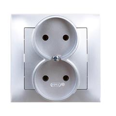 IMPRESJA Gniazdo podwójne b/u 16A srebro GP-2Y/18