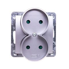 IMPRESJA Gniazdo podwójne b/u 16A z przesłonami srebrne GP-2YRP/m/18