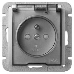 Sentia Gniazdo hermetyczne pojedyncze z/u 16A IP44 z klapką transparentną z przesłonami srebrny połysk 1466-56