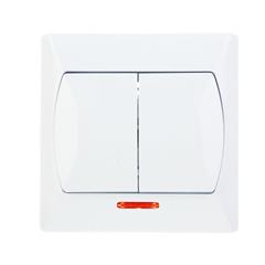 AKCENT Łącznik świecznikowy podwójny 10AX 250V IP20 podświetlenie LED pomarańczowe biały ŁP-2AS/00