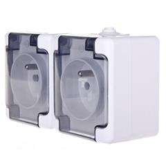 BRYZA Gniazdo hermetyczzne podwójne poziome z/u 16A IP44 z klapką dymną białe 181436