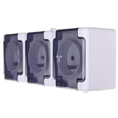 BRYZA Gniazdo hermetyczne potrójne poziome z/u 16A IP44 z klapką dymną białe 181440