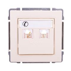 KOS66 Gniazdo telefoniczne podwójne 2xRJ11 z etykietą kremowe 660364