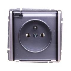 KOS66 Gniazdo pojedyncze z/u 16A IP44 z przesłoną torów i klapką transparentną aluminium 664040