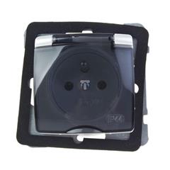 KARO Gniazdo pojedyńcze bryzgoszczelne z/u 16A IP-44 srebrny perłowy GPH-1SZ/m/43/d