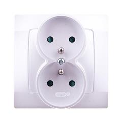 KARO Gniazdo podwójne z/u 16A z przesłonami srebrny perłowy GP-2SZP/43