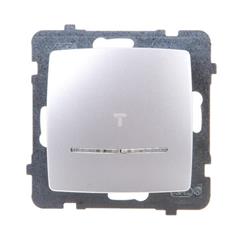 KARO Łącznik jednobiegunowy z podświetleniem niebieskim srebrny perłowy ŁP-1SS/m/43