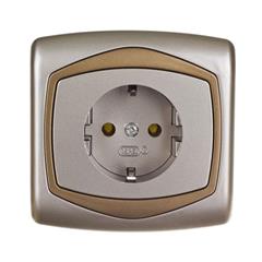 TON Gniazdo pojedyncze z uziemieniem schuko satyna + złoto GP-1CS/16/20