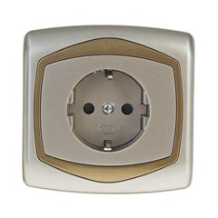 TON Gniazdo pojedyncze z uziemieniem schuko z przesłonami torów prądowych satyna + złoto GP-1CSP/16/20