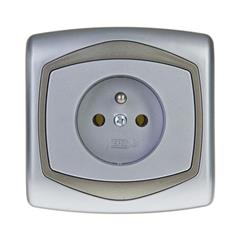 TON Gniazdo pojedyncze z/u 16A srebro + satyna GP-1CZ/18/16
