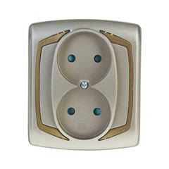 TON Gniazdo podwójne z przesłonami torów prądowych satyna + złoto GP-2CP/16/20