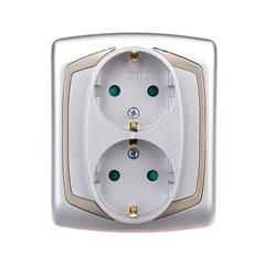 TON Gniazdo podwójne z/u 16A schuko z przesłonami srebro + satyna GP-2CSP/18/16