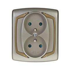 TON Gniazdo podwójne z uziemieniem z przesłonami torów prądowych satyna + złoto GP-2CZP/16/20