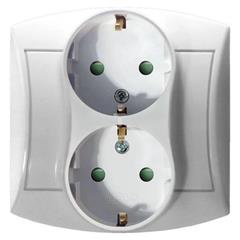 TOP Gniazdo podwójne z/u 16A schuko z przesłonami białe GP-2TSP/00