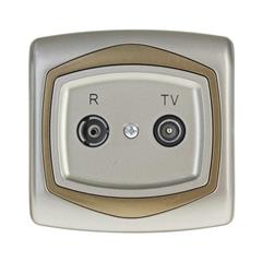 TON Gniazdo RTV przelotowe ZAP 16 satyna + złoto GPA-16CP/16/20