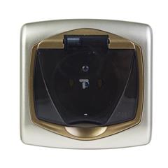 TON Gniazdo hermetyczne z/u 16A IP44 z klapką dymną satyna + złoto GPH-1CZ/16/20/d