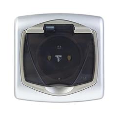 TON Gniazdo hermetyczne z/u 16A IP44 z klapką dymną srebro + satyna GPH-1CZ/18/16/d