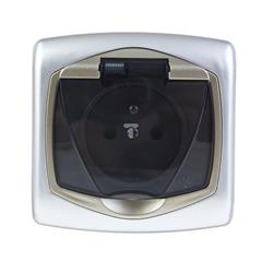 TON Gniazdo bryzgoszczelne z uziemieniem IP-44 wieczko przezroczyste z przesłonami srebro + satyna GPH-1CZP/18/16/d