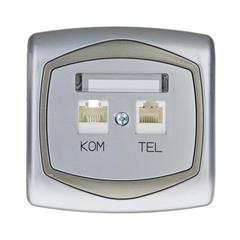 TON Gniazdo komputerowo-telefoniczne RJ 45 kat. 5e (8-stykowe) + RJ 11 (4-stykowe) srebro + satyna GPKT-C/F/18/16
