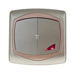 TON Łącznik schodowy + jednobiegunowy z podświetleniem pomarańczowym satyna + miedź ŁP-9CS/16/19