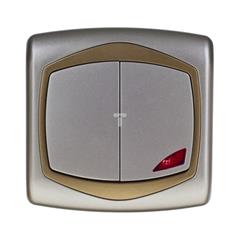 TON Łącznik schodowy + jednobiegunowy z podświetleniem pomarańczowym satyna + złoto ŁP-9CS/16/20