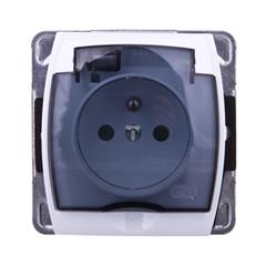 GAZELA Gniazdo hermetyczne pojedyncze z/u 16A IP-44 z przesłonami torów klapką dymną białe GPH-1JZP/m/00/d