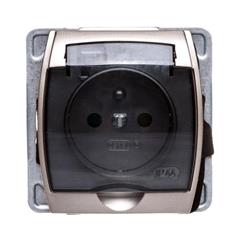 GAZELA Gniazdo hermetyczne pojedyncze z/u 16A IP44 z przesłonami torów klapką dymną satynowe GPH-1JZP/m/16/16/d