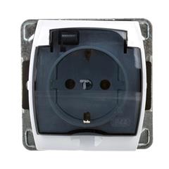 GAZELA Gniazdo hermetyczne pojedyncze z/u SCHUKO 16A IP44 z klapką dymną białe GPH-1JS/m/00/d