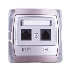 GAZELA Gniazdo teleinformatyczne RJ45 kat. 5e /8-stykowe/ RJ11 /6-stykowe/ srebro/ tytan GPKT-J/K/m/18/23
